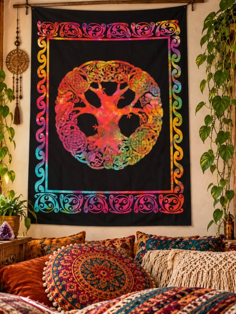 NWT Cotton Black Celtic Tree of Life Tapestry